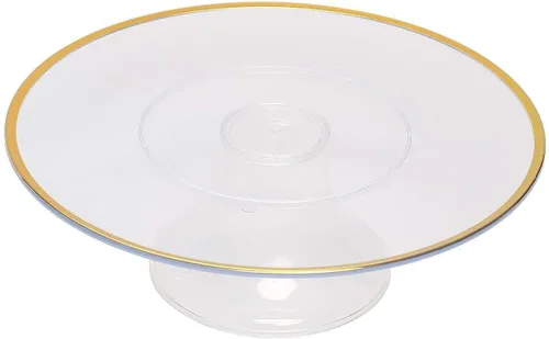 Miniatura 7 de Efavormart - Paquete de 2 elevadores de plástico transparente de 12 pulgadas con borde dorado para cupcakes y postres, soporte desechable para tartas