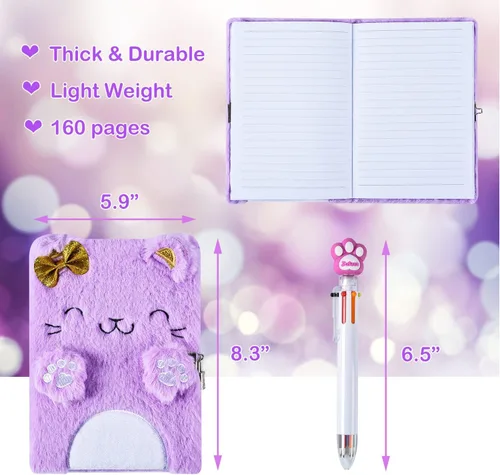 Miniatura 4 de PJDRLLC Diario para niñas con cerradura y llaves, cuaderno de viaje para escribir, lindo diario secreto con bolígrafo multicolor, calcomanías
