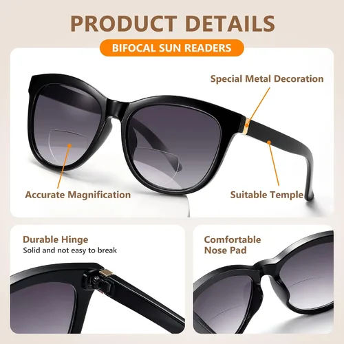 Miniatura 4 de EASY READ Lentes de sol bifocales de lectura para mujer, a la moda, con protección UV400 (aumento 1.00, negro)