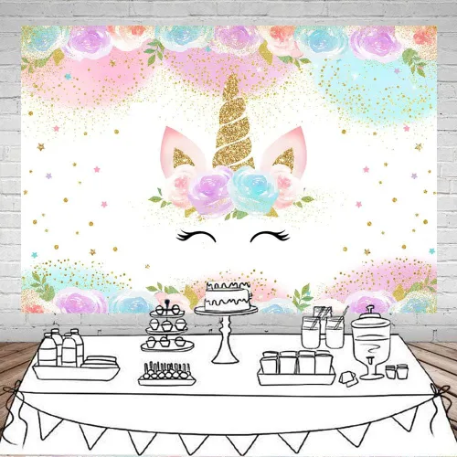 Miniatura 2 de Mocsicka Telón de fondo de unicornio arcoíris, decoración de fiesta de unicornio floral en acuarela, decoración de fiesta de cumpleaños de princesa