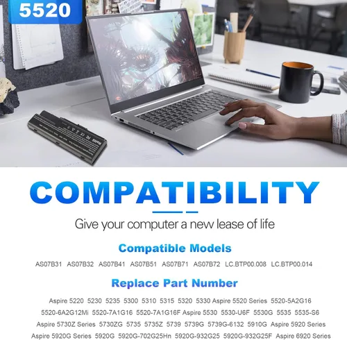 Miniatura 6 de Batería para portátil Gateway NV73 NV74 NV78 5920G NV79, para Acer AS07B31 AS07B51 AS07B41 AS07B42 AS07B32 AS07B61 AS07B71 AS07B72 AS07B52 ICL50 5520