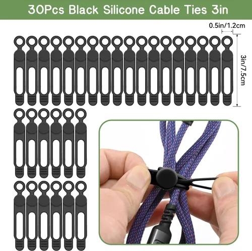 Miniatura 3 de Organizador de cables de silicona reutilizable de 3 pulgadas para cables de carga, cables de datos, cables de computadora, organización de cables