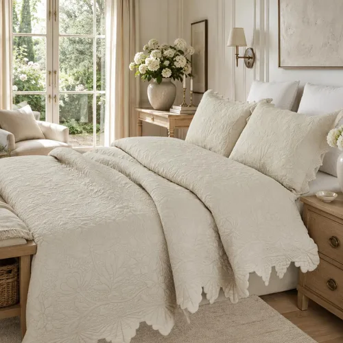 Brandream Juego de ropa de cama de 2 piezas con borde festoneado, tamaño individual, color beige, tamaño individual, tamaño individual, tamaño