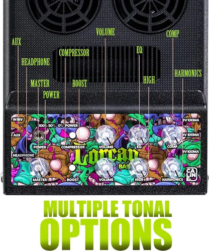 Miniatura 3 de Caline Amplificador de bajo, amplificador de graves portátil de 20 W para bajo, compresor, efecto de aumento, mini amplificador combinado de graves
