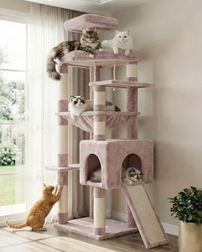 Miniatura 11 de Heybly Árbol para gatos resistente, torre de 64.2 pulgadas de alto para gatos grandes de interior con estructura ampliada, muebles para gatos