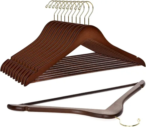 Miniatura 22 de Perchas de madera de calidad – Juego de 20 perchas ligeramente curvadas – Perchas de madera maciza con elegantes ganchos cromados – Ropa resistente