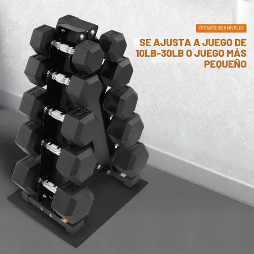 Miniatura 6 de Fitvids Juego de mancuernas hexagonales recubiertas de goma con estante de almacenamiento, juego de pesas de mano de 100/150/200/550 libras