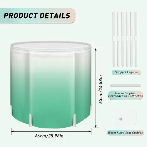 Miniatura 2 de Bañera plegable portátil para adultos, bañera de viaje plegable para campamento, hogar y spa, ahorro de espacio, PVC duradero (gradiente verde)
