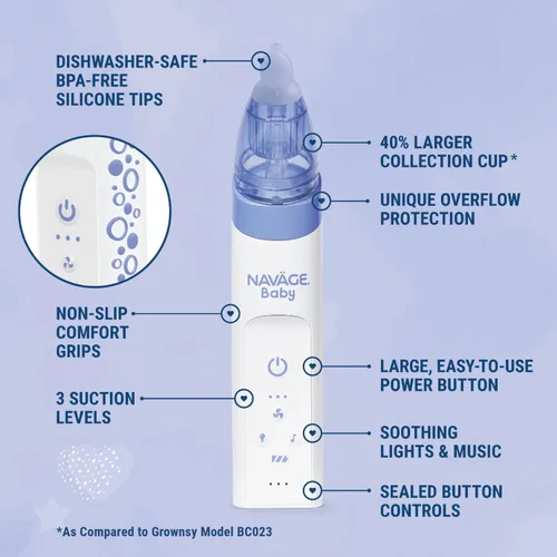 Miniatura 3 de Navage Aspirador nasal para bebés – Aspirador nasal suave aprobado por pediatras para la congestión del bebé y nariz tapada – Lechón de nariz