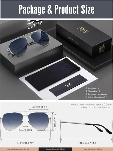 Miniatura 5 de LUENX, Aviator - Gafas de sol polarizadas, para hombres y mujeres, protección UV 400, con funda 60MM
