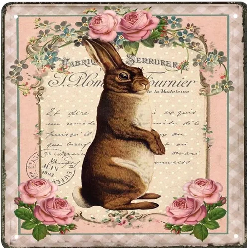 WZVZGZ Letrero de metal rústico retro con diseño de conejo francés de Pascua, estilo vintage, de granja, cocina, pared, jardín, decoración de