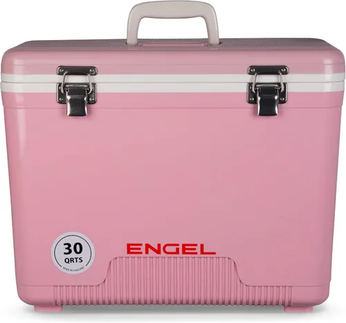 Engel UC30 30qt a prueba de fugas, hermético, enfriador de caja de secado y caja de almuerzo rígida Rosa