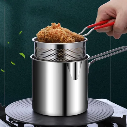 Miniatura 8 de 1 juego de olla profunda de acero inoxidable con cesta para freír olla de cocina de acero inoxidable para calentamiento rápido, diseño ergonómico