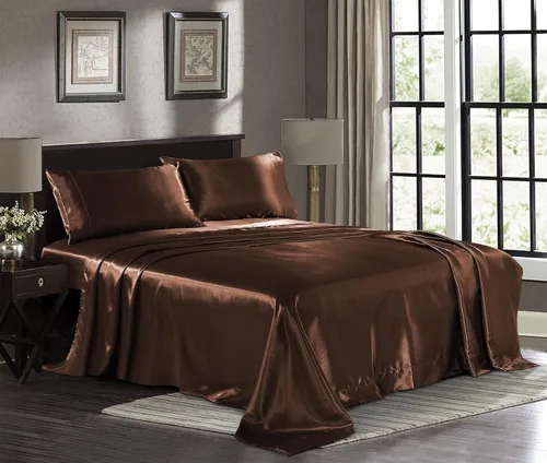 Miniatura 36 de Pure Bedding Sábanas de satén individuales [3 piezas, plateadas] Juego de sábanas sedosas de lujo para hotel, juego de sábanas de microfibra extra