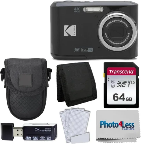 Kodak PIXPRO FZ45 - Paquete de cámara digital con estuche negro para cámara de punto y disparo + tarjeta de memoria SD Transcend de 64 GB + cartera