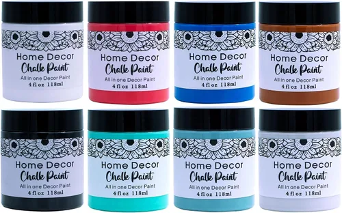 JAJADO Juego de 8 pinturas de tiza para muebles, 4 onzas/4.0 fl oz, pintura de tiza para decoración del hogar para manualidades, gabinetes, madera,