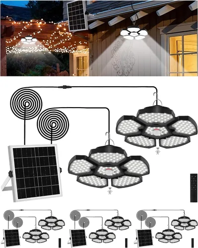 Miniatura 11 de T-SUN Luz Solar para Cobertizo Interior y Exterior, 1200LM 156LED Luz Colgante con Sensor de Movimiento con 5 Modos de Iluminación y Control Remoto