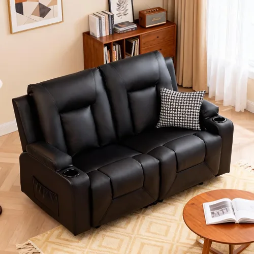 Miniatura 7 de COMHOMA Juego de muebles de sala de estar, juegos de sofá reclinable manual de piel sintética con portavasos, sofá reclinable, sofá biplaza