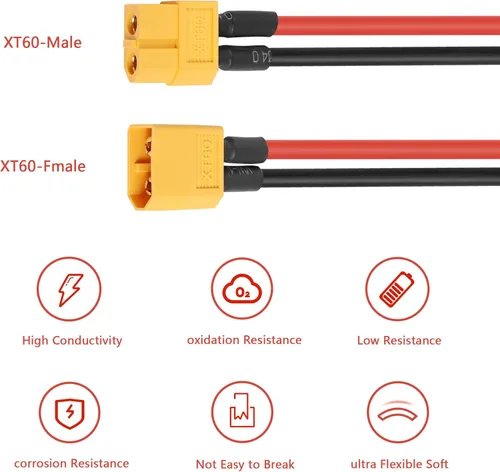 Miniatura 5 de YAODHAOD XT60 Cable de extensión de enchufe 12AWG 50CM cable de silicona, conector XT60 para batería RC Lipo, piezas de juguete de repuesto