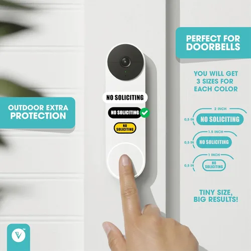Miniatura 3 de Letrero pequeño de No Soliciting para casa, 9 tamaños pequeños compatibles con la mayoría de timbres de video, calcomanías mate resistentes a