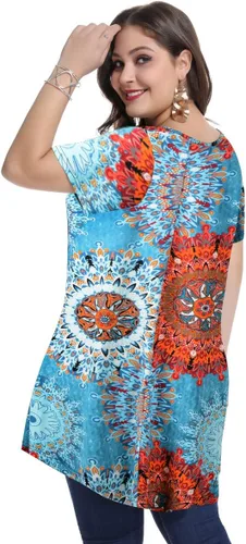 Miniatura 4 de MONNURO - Camiseta de manga corta para mujer, holgada con mucho vuelo, talla grande