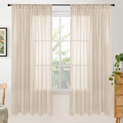 Miniatura 28 de BGment Cortinas de lino café de 30 pulgadas de largo para ventana pequeña, cortinas de media ventana beige semitransparentes ligeras con bolsillo