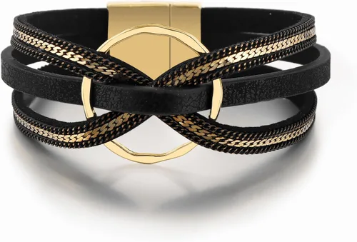 Miniatura 14 de Edoneery - Pulsera envolvente de cuero para mujer, brazalete de puño de múltiples capas hecho a mano estilo bohemio con cuentas de cristal