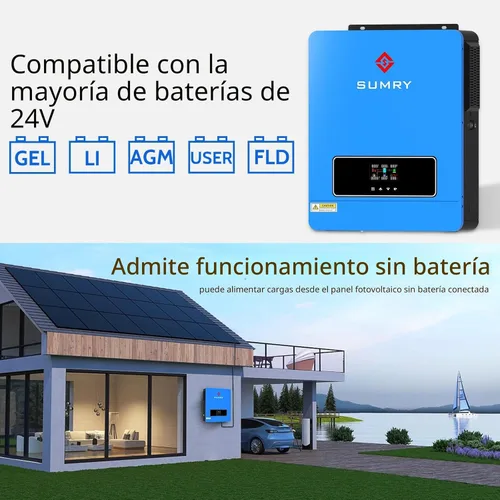 Miniatura 4 de Inversor y Cargador Solar SUMRY, 3600W CC 24V a CA 110V Convertidor de Voltaje Híbrido con Controlador de Carga MPPT de 120A, Energía Pura de Onda