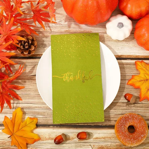 Miniatura 5 de Whaline 75 servilletas de papel desechables de papel dorado para invitados de Acción de Gracias, toallas de papel desechables de otoño para cosecha