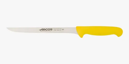 Arcos Cuchillo de filete de acero inoxidable nitrum de 8 pulgadas y hoja de 7.874 in. Cuchillo afilado para filetear carne y pescado. Mango Amarillo