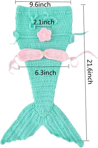Miniatura 2 de Pinbo - Accesorios para fotografías de bebé recién nacido - Vincha, cola y brasier de sirena tejidos al ganchillo