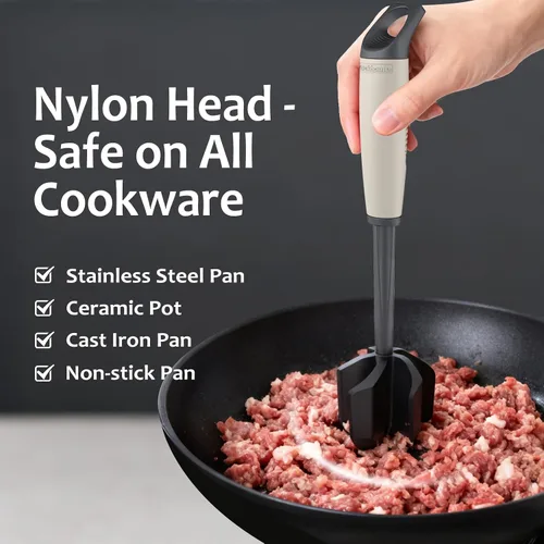Miniatura 2 de Ourokhome Picador de carne y triturador de papas, triturador de carne molida de nailon resistente al calor para hamburguesas, 5 cuchillas curvas