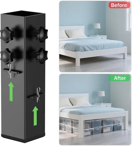 Miniatura 5 de Elevadores de cama de acero al carbono de grado superior 2025 de 2.3 pulgadas de diámetro, altura ajustable (3.2 o 5.1 pulgadas), elevadores de cama