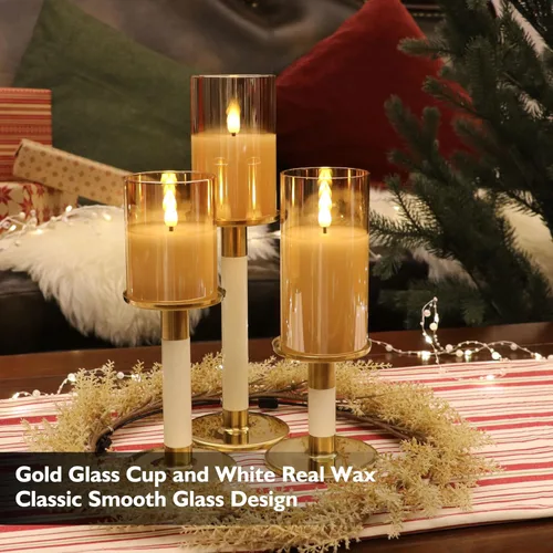 Miniatura 2 de Rhytsing Velas de cristal doradas operadas por baterías con control remoto, juego de regalo de velas LED sin llama, luz blanca cálida - Incluyen 6