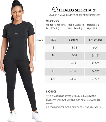 Miniatura 7 de TELALEO Paquete de 4 camisetas de compresión para mujer, camisetas atléticas para correr, camisetas de entrenamiento, capa base, manga corta, yoga