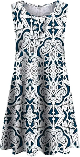 Miniatura 3 de Tanst Vestido sin mangas para mujer, estampado damasco, para verano, con bolsillos (S-3XL)