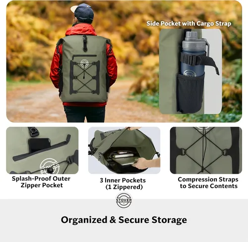 Miniatura 5 de STOVER 5/10/25/30/40/55L Waterproof Dry Bag- Roll-Top Backpack w/Phone Case- Kayaking, Hiking, Camping, Boating- Men/Women 55L Verde