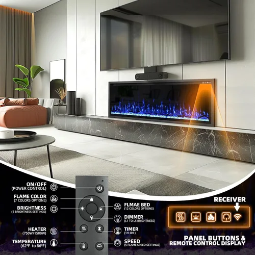 Miniatura 3 de Kucreiheat Chimenea eléctrica de 42 pulgadas, marco de aluminio, chimenea empotrada/montaje en pared, tronco, madera flotante y opción de cristal