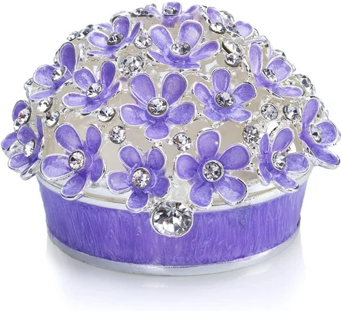 YU FENG Cajas de baratijas con bisagras de 3 pulgadas con cristal esmaltado morado Forget Me Not Flower Butterfly Barinket Joyero para mujeres y