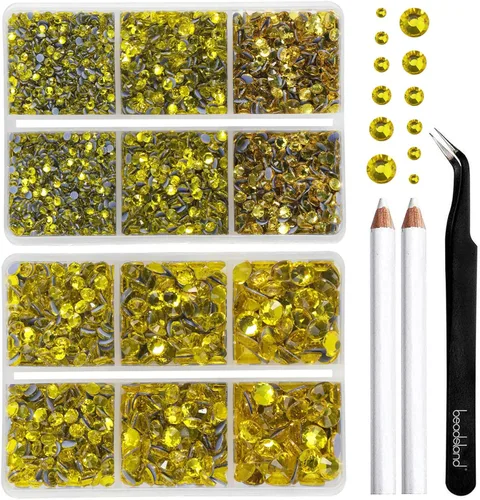 Miniatura 6 de BEADSLAND Hotfix - 6080 diamantes de imitación azul oscuro para ropa y manualidades, mezclados en 6 tamaños con kit de lápiz de cera y pinzas, Zafiro