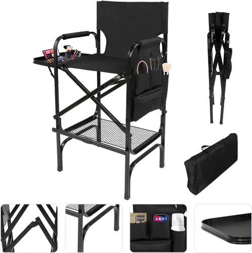 Silla de maquillaje plegable con bolsas de almacenamiento plegables de mesa para artistas de maquillaje para guardar estuches y pinceles de