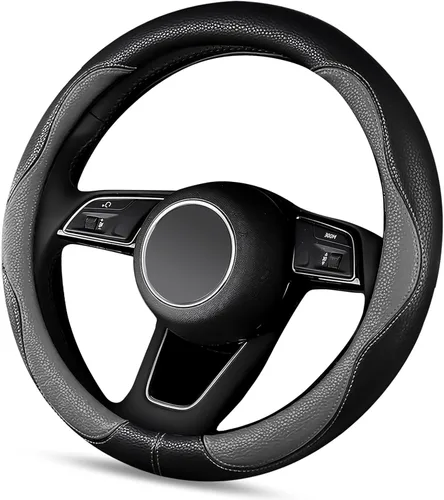 Miniatura 8 de SuperKaKa Funda Universal para Volante de Coche en Gris y Negro 2025, Protector de PU Cómodo, Antideslizante y Transpirable de Imitación de Cuero