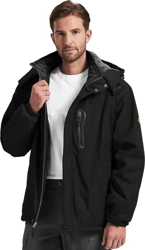 Miniatura 8 de Chaqueta de esquí para hombre, impermeable, con forro polar cálido, forro de nieve, para montaña, con capucha, resistente al viento, chubasquero