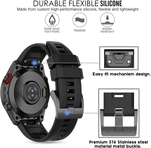 Miniatura 2 de Correa de reloj de silicona compatible con Garmin Fenix 7/Fenix 6 Pro/Fenix 5 Plus/935/945/Descent G1/EPIX Gen 2/Instinct de repuesto de ajuste