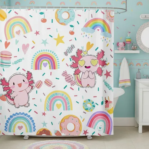 Miniatura 23 de Cortina de ducha de sirena, decoración de baño con escala de acuarela, habitación para niños y niñas, mujeres, caricaturas, delfín, pulpo