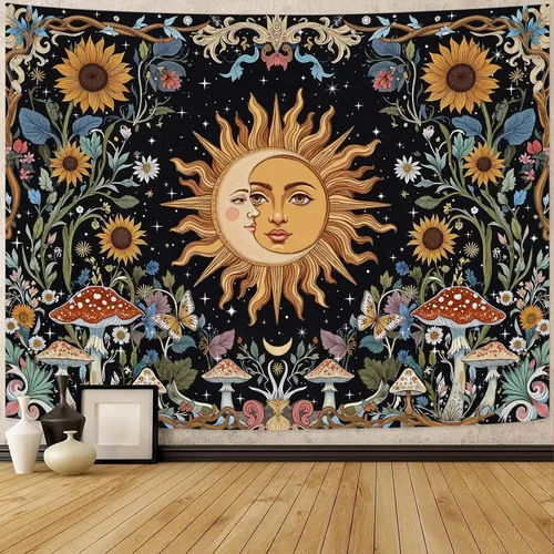 Miniatura 10 de Fungarth Tapiz de Esqueleto y Mariposa Blanco y Negro Calavera Hongos Plantas Tapices Hippie Estético Tapiz Colgante de Pared para Dormitorio Sala