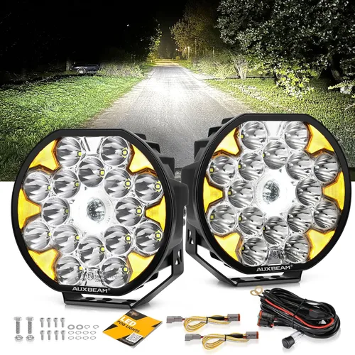 Miniatura 12 de Auxbeam Serie RAY-L - Barra de luz LED redonda de 7 pulgadas para todo terreno con haz puntual blanco/ámbar DRL de 240 W, luces todoterreno para 4x4