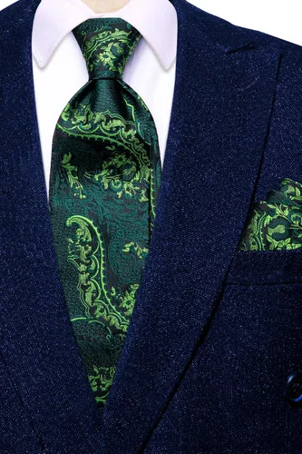 Miniatura 186 de Hi-Tie Corbatas de seda para hombre, diseño de cachemira a rayas, con bolsillo, gemelos cuadrados, conjunto formal de negocios