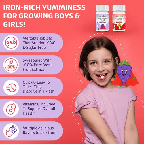 Miniatura 2 de Suplemento de hierro masticable para niños, hierro carbonílico Ferronyl® 9 mg, vitamina C 30 mg, sabor a uva, 90 tabletas (2 botellas)