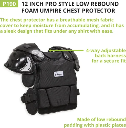Miniatura 4 de Champion Sports Protector de pecho modelo profesional de espuma de rebote bajo - 12" - Negro